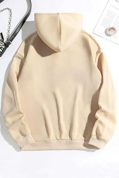 MODARİCH Μπεζ φούτερ με κουκούλα Oversize - Kafadar Bears Printed