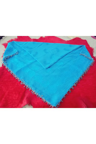 hoaryage Handmade Crochet Patterned Jagarli Beaded Scarf, Writing, Cheesecloth Yemeni