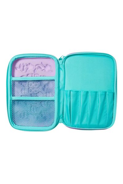 SMIGGLE مقلمة منقوشة بتفاصيل حورية البحر ثلاثية الأبعاد - حجرة مزدوجة