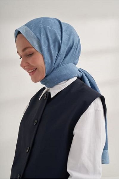 ARMANDA Chain Monogram Shawl - Denim Blue
