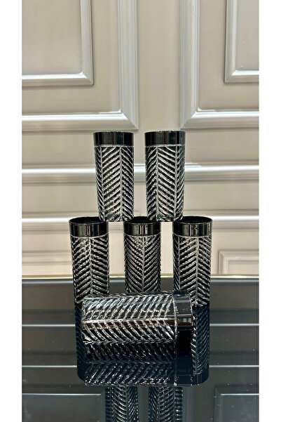 TURKUAZ ZÜCCACİYE TURKUAZ Siyah Balık Sırtı El İşi Meşrubat Su Bardağı