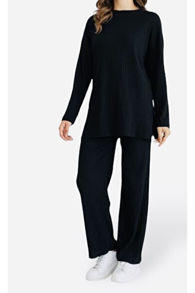 MES Mesbutik cu nervuri cu fantă laterală, cu croială largă, gât rotund, mâne...