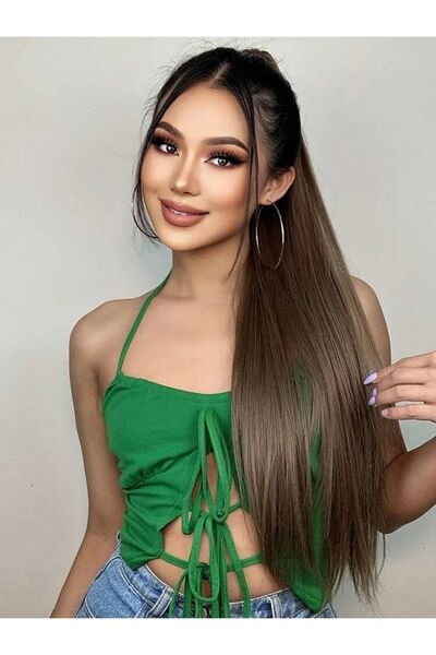 AKOLİFE Păr natural cu coadă de cal brun auburn - Rezistent la căldură - Coad...