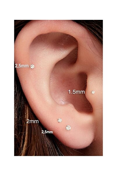 Bylin %100 Cerrahi Çelik Mini Tek Taş Piercing Set - Taş Çapı 1,5mm, 2mm, 2,5mm- 3 Adet