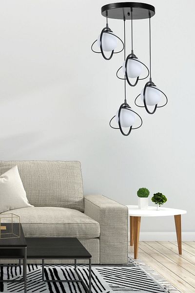 Lumexx NEPAL 4-Piece Black-White Glass Tray Pendant Lamp Set