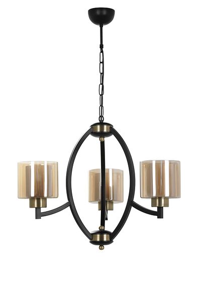Lumexx Paul 3-Piece Black Chandelier Set with Honey Glass