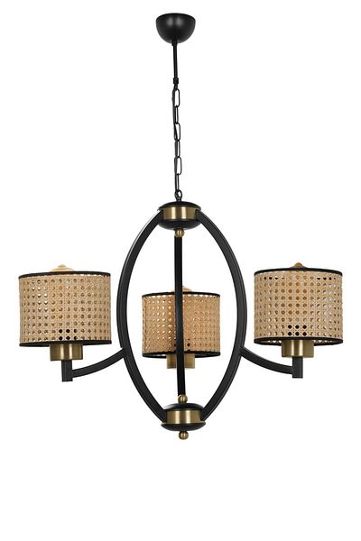 Lumexx Paul 3-Piece Black Rattan Chandelier Set with Lampshade