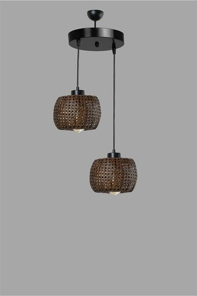 Lumexx Tiger Walnut Rattan Pendant Lamp Set with 2 Trays