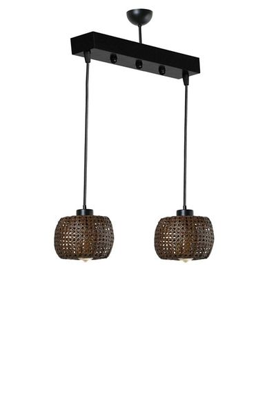 Lumexx Tiger 2-Piece Row Walnut and Rattan Pendant Lamp Set