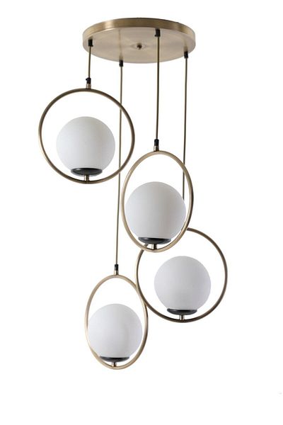 Lumexx Antique Pendant Lamp with White Glass Ring and 4 Trays