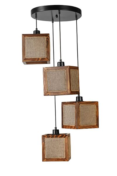 Lumexx KUMSAL Set of 4 Walnut Wicker Chandelier with Tray