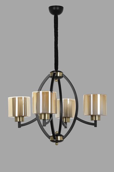 Lumexx Paul 4-Piece Black Chandelier - Honey Glass