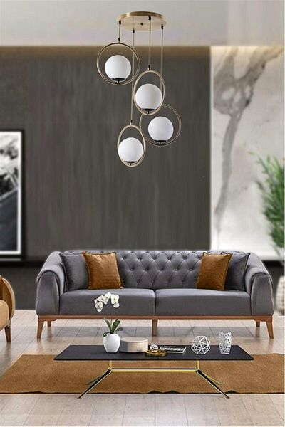 Lumexx Antique Pendant Lamp with White Glass Ring and 4 Trays