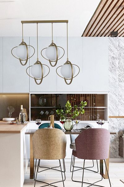 Lumexx NEPAL 4-Piece White Glass Liquid Pendant Lamp