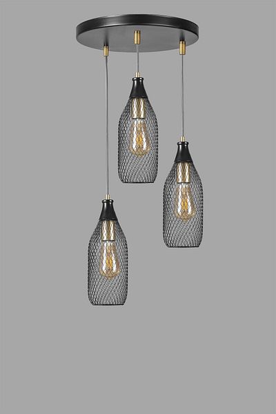 Lumexx Black Rio 3-Piece Tray Pendant Lamp Set