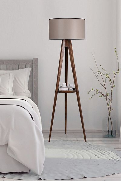 Lumexx Walnut Floor Lamp Cylinder - Tripod with Stand, Lampshade 82