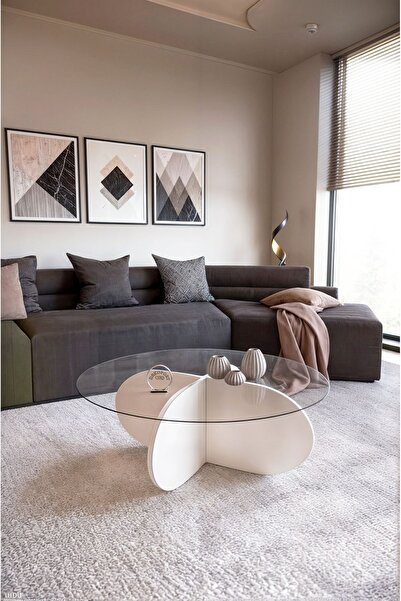 Dekoport Alp Orta Sehpa, Ahşap Orta Sehpa, Cam Orta Sehpa Temperli Cam