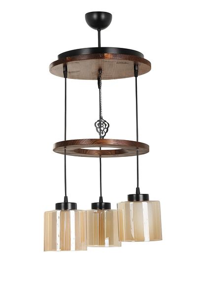Lumexx David 3-Piece Tray - Walnut and Honey Glass Pendant Lamp