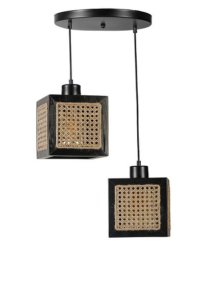 Lumexx Kumsal Set of 2 Black Ratnan Chandelier - With Tray