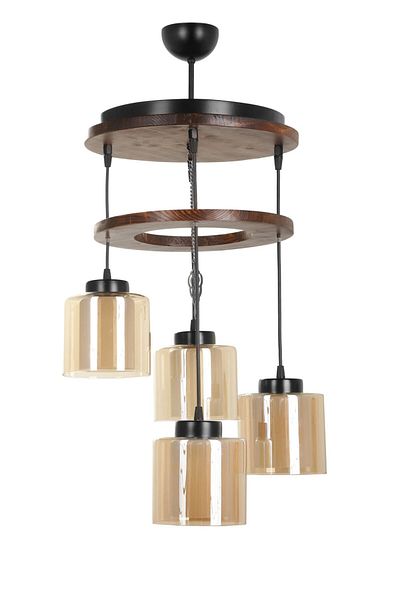 Lumexx David 4-Piece Tray - Walnut and Honey Glass Pendant Lamp