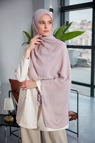 Scarf Arya Mink Chiffon Pompom Striped Shawl