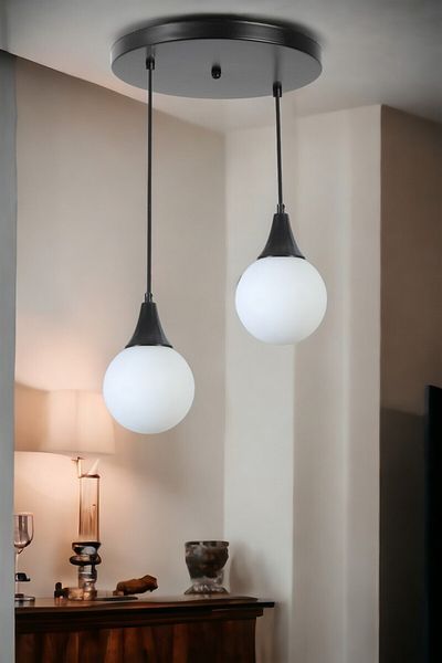 Lumexx AFRA Black and White Glass Pendant Lamp Set with 2 Trays