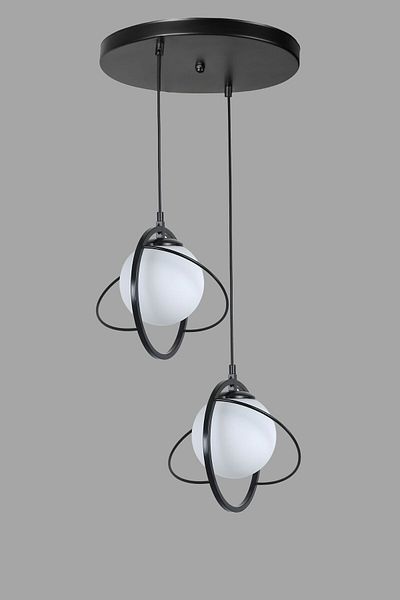 Lumexx NEPAL - Black and White Glass Pendant Lamp Set with 2 Trays