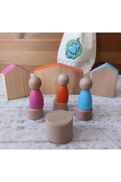 Moccotoys Waldorf Ahşap Evler Ve Peg Bebek Hikaye Seti
