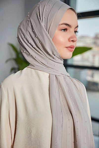 Scarf Σάλι Arya Chiffon Pompom ριγέ Dingin Grey