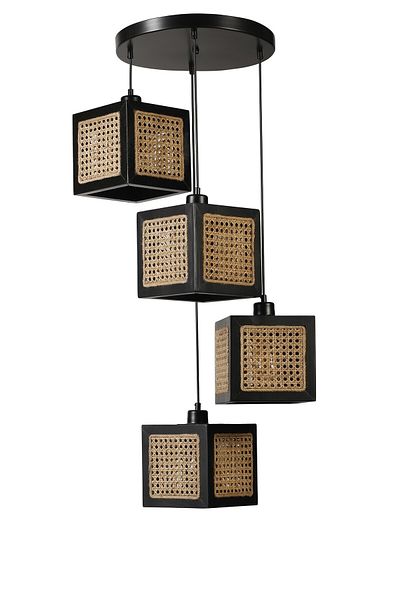 Lumexx Beach 4-Piece Black Rattan Chandelier Set