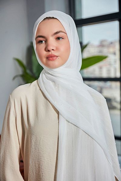 Scarf Σάλι Arya Chiffon Off White Pompom Stripe