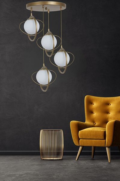 Lumexx NEPAL 4-Piece Antique Pendant Lamp Set with White Glass Tray