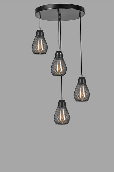 Lumexx 4-Piece Black Bulb Tray Pendant Lamp Set