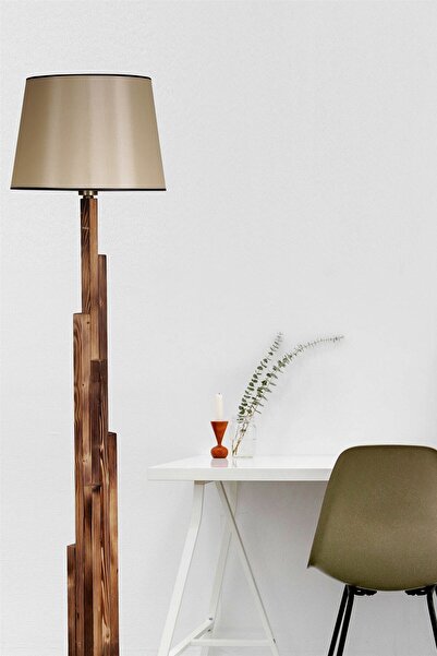 Lumexx Kule Yanık Ahşap Lambader Pramit 15-3 Abajurlu