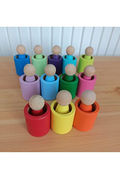 Moccotoys Set of 12 Waldorf Peg Baby & Bowl (Colorful)