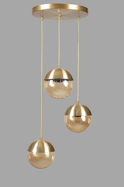 Lumexx Globe Set of 3 - Antique with Tray and Honey Glass Pendant Lamp