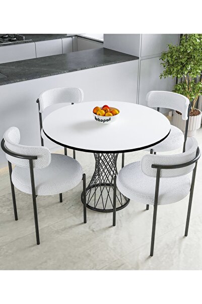 Dekoport Sinay Mutfak Masası Takımı Teddy Sandalye Hasır Ayak Masa 90 cm Masa...