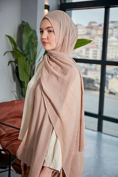 Scarf Σάλι Arya Chiffon Pompom Cappucino με ρίγες