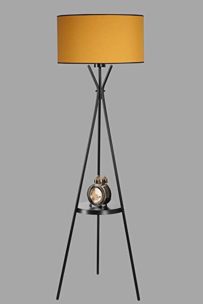 Lumexx Venedik Sehpalı Siyah Lambader Silindir Hardal Abajurlu