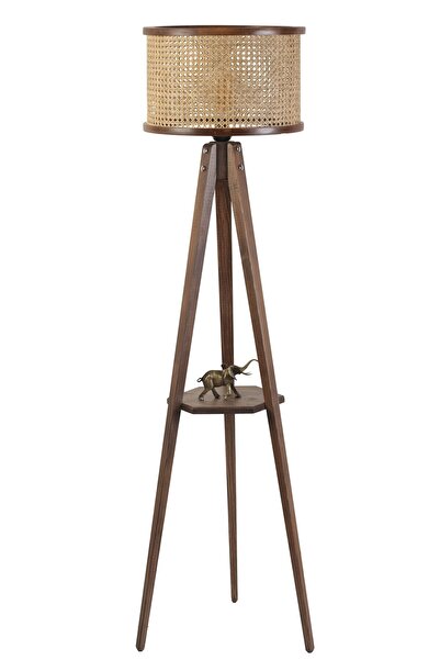 Lumexx GİZEM SEHPALI CEVİZ SİLİNDİR RATTAN ABAJURLU LAMBADER