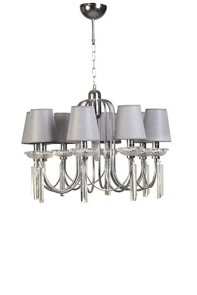 Lumexx Countess 8-Piece Chrome Wicker Gray Lampshade Chandelier Set