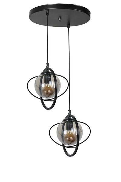 Lumexx NEPAL 2-Piece Black Fume Glass Tray Pendant Lamp Set