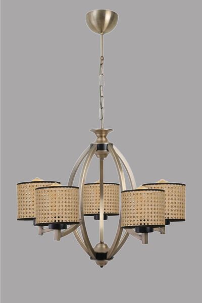 Lumexx Paul Antique Set of 5 - Chandelier with Rattan Lampshade
