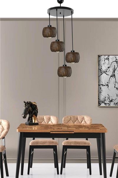 Lumexx Tiger 4-Piece Walnut Rattan Pendant Lamp - With Tray