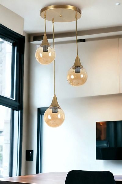 Lumexx AFRA 3 - Antique Pendant Lamp with Tray and Honey Glass