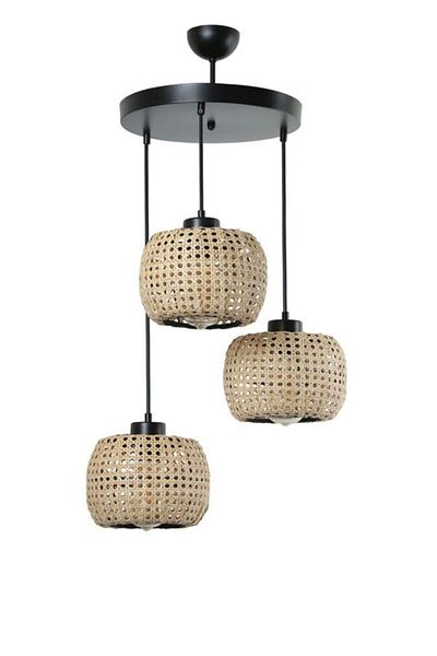 Lumexx Tiger 3-Piece Rattan Pendant Lamp - With Tray