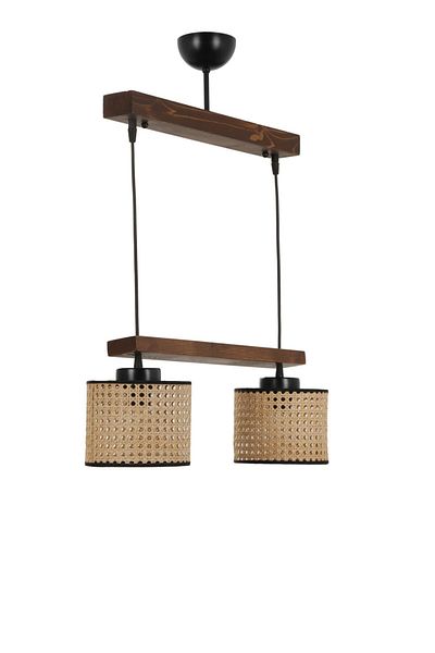 Lumexx David 2-Piece Row - Walnut Rattan Pendant Lamp Set with Lampshade