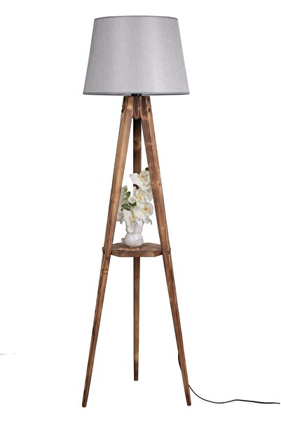 Lumexx Sehbalı Tripod Yanık Lambader Pramit Hasır Gri Abajurlu