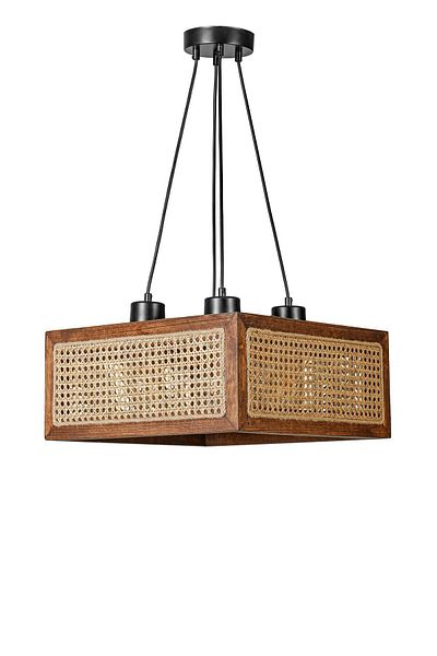 Lumexx KUMSAL Square Walnut Rattan Chandelier Set of 4