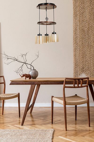 Lumexx David 3-Piece Tray - Walnut and Honey Glass Pendant Lamp